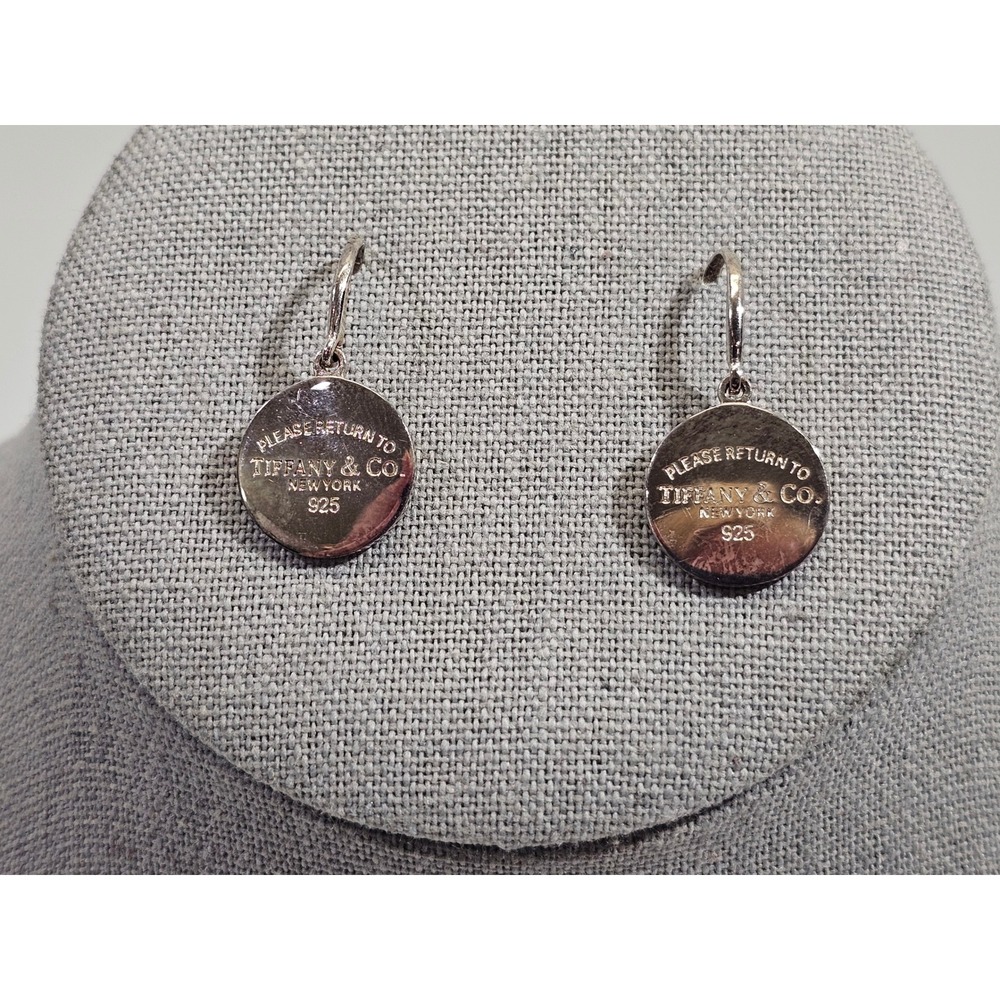 Tiffany & Co Return to Tiffany Round Tag Drop Earrings 925 Sterling Silver Hook
